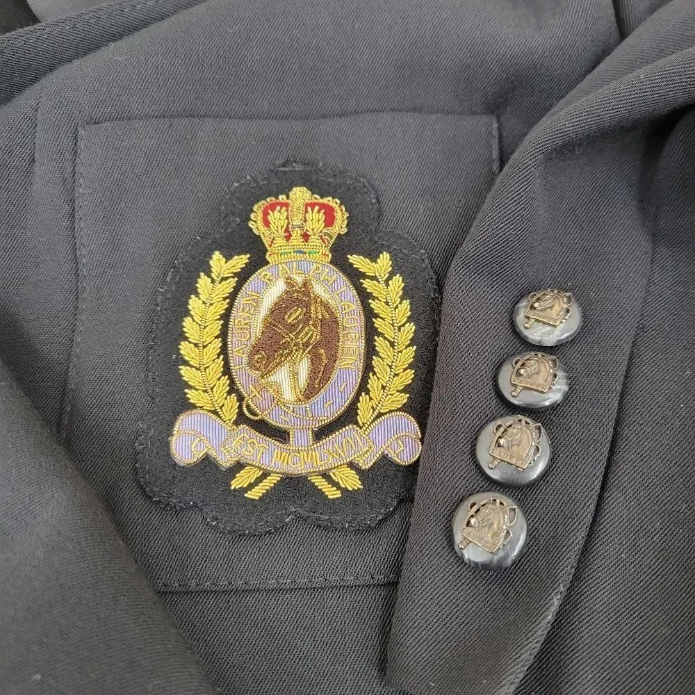 LRL Vintage Equestrian Embroidered Horse Crest Horse Buttons Blazer FOR SALVAGE